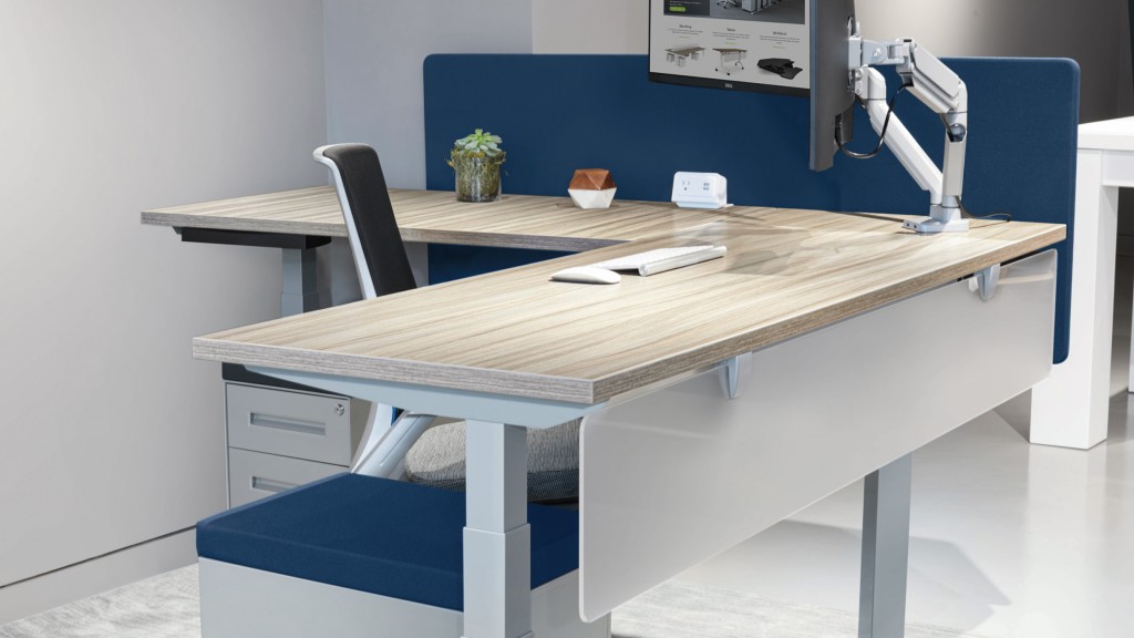 Height Adjustable Desk with Privacy Panel
